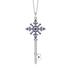 Sapphire Snowflake Platinum plated Silver Key Pendant