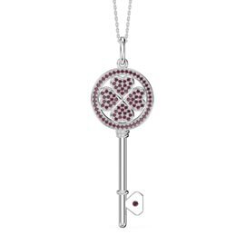 Ruby Clover Platinum plated Silver Key Pendant