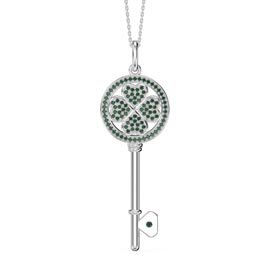 Emerald Clover Platinum plated Silver Key Pendant