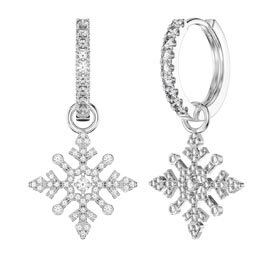 Moissanite Snowflake Platinum plated Silver Interchangeable Earring Hoop Drop Set