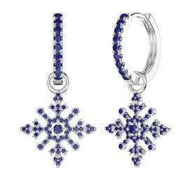 Sapphire Snowflake Platinum plated Silver Interchangeable Sapphire Hoop Drop Set