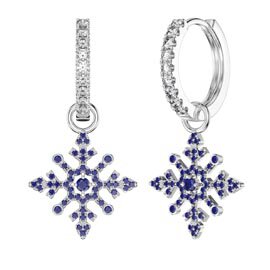 Sapphire Snowflake Platinum plated Silver Interchangeable Hoop Drop Set