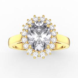 3ct Oval Moissanite Lab Grown Diamond Halo 18ct Yellow Gold Engagement Diana Ring