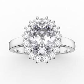 3ct Oval Moissanite Lab Grown Diamond Halo 9ct White Gold Proposal Diana Ring