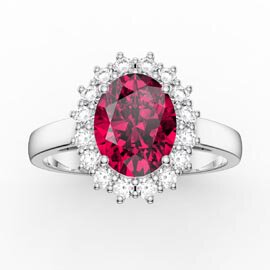 3ct Ruby Oval Lab Grown Diamond Halo 9ct White Gold Proposal Diana Ring