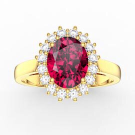 3ct Ruby Oval Lab Grown Diamond Halo 9ct Yellow Gold Proposal Diana Ring