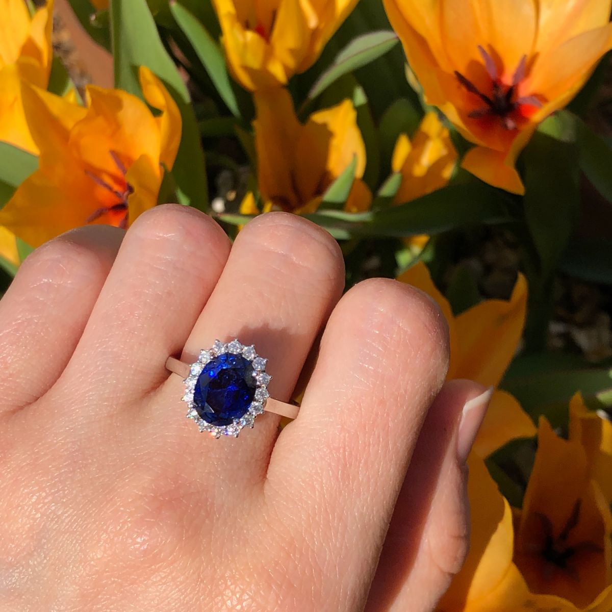 3ct Sapphire Oval Moissanite Halo 18ct Yellow Gold Engagement Diana Ring #9