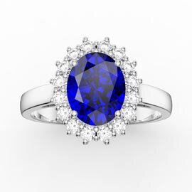 3ct Sapphire Oval Lab Grown Diamond Halo 18ct White Gold Engagement Diana Ring