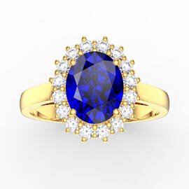3ct Sapphire Oval Moissanite Halo 18ct Yellow Gold Engagement Diana Ring