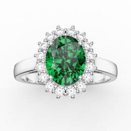 3ct Emerald Oval Lab Grown Diamond Halo 9ct White Gold Proposal Diana Ring