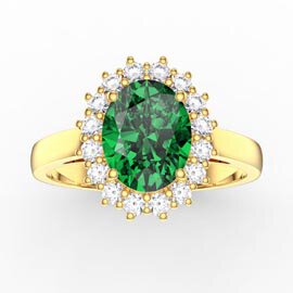 3ct Emerald Oval Lab Grown Diamond Halo 9ct Yellow Gold Proposal Diana Ring