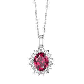 3ct Eternity Ruby Platinum plated Silver Moissanite Halo Oval Pendant