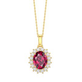 3ct Eternity Ruby 18ct Yellow Gold Moissanite Halo Oval Pendant