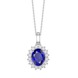 3ct Eternity Sapphire 18ct White Gold Lab Grown Diamond Halo Oval Pendant
