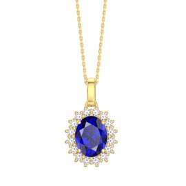 3ct Eternity Sapphire 18ct Yellow Gold Lab Grown Diamond Halo Oval Pendant