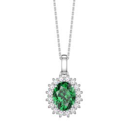 3ct Eternity Emerald Platinum plated Silver Moissanite Halo Oval Pendant