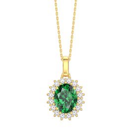 3ct Eternity Emerald 9ct Yellow Gold Lab Grown Diamond Halo Oval Pendant