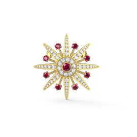 Starburst Ruby and Moissanite 9ct Yellow Gold Brooch