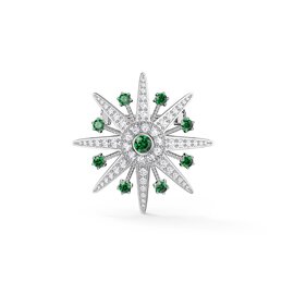 Starburst Emerald and Moissanite Platinum plated Silver Brooch
