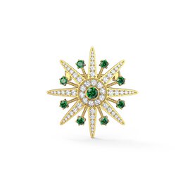 Starburst Emerald and Moissanite 9ct Yellow Gold Brooch