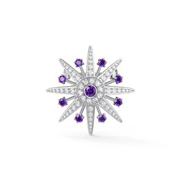 Starburst Amethyst and Moissanite 9ct White Gold Brooch