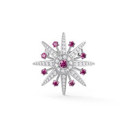 Starburst Pink Sapphire and Moissanite Platinum plated Silver Brooch