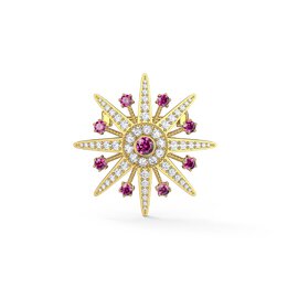 Starburst Pink Sapphire and Moissanite 9ct Yellow Gold Brooch
