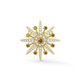 Starburst Citrine and Moissanite 9ct Yellow Gold Brooch
