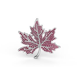 Maple Leaf Ruby Platinum plated Silver Brooch