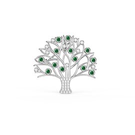 Tree of Life Emerald and Moissanite Platinum plated Silver Brooch