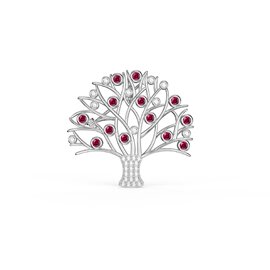 Tree of Life Ruby and Moissanite Platinum plated Silver Brooch