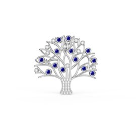 Tree of Life Sapphire and Moissanite Platinum plated Silver Brooch