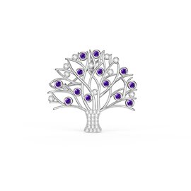 Tree of Life Amethyst and Moissanite Platinum plated Silver Brooch