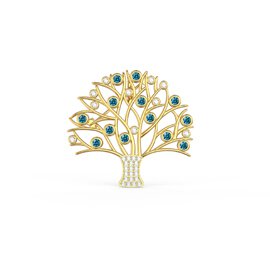 Tree of Life Blue Topaz and Moissanite 9ct Yellow Gold Brooch