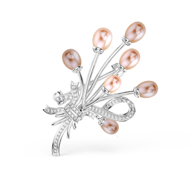 Peachy Pink Pearl Moissanite Platinum plated Silver Brooch
