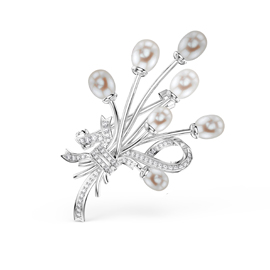 Pearl Moissanite Platinum plated Silver Brooch