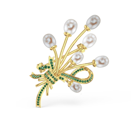 Pearl and Emerald 18ct Gold Vermeil Brooch