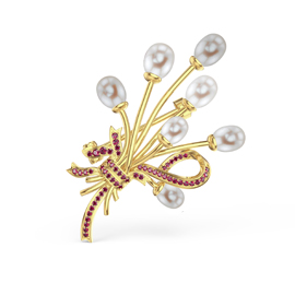 Pearl and Ruby 18ct Gold Vermeil Brooch