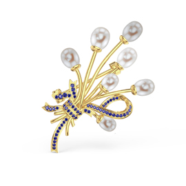Pearl and Sapphire 18ct Gold Vermeil Brooch