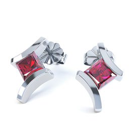 Combinations Ruby Square 18ct White Gold Earrings