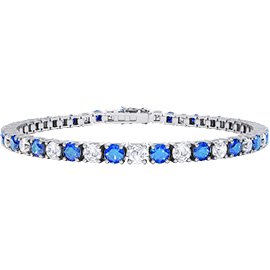 Eternity 10ct Blue Sapphire and Diamond 18ct White Gold Tennis Bracelet
