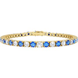 Eternity 10ct Natural Blue Sapphire and Diamond 18ct Yellow Gold Tennis Bracelet