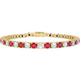 Eternity Ruby and Moissanite 9ct Yellow Gold Tennis Bracelet