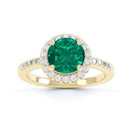 Eternity 1ct Emerald Moissanite Halo 18ct Yellow Gold Engagement Ring
