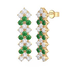 Eternity Three Row Emerald and Diamond CZ 18ct Gold plated Silver Drop Earrings
