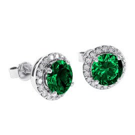Eternity 2ct Emerald Halo Platinum plated Silver Stud Earrings