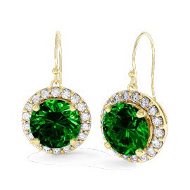 Eternity 2ct Emerald and Diamond Halo 18ct Yellow Gold Drop Earrings