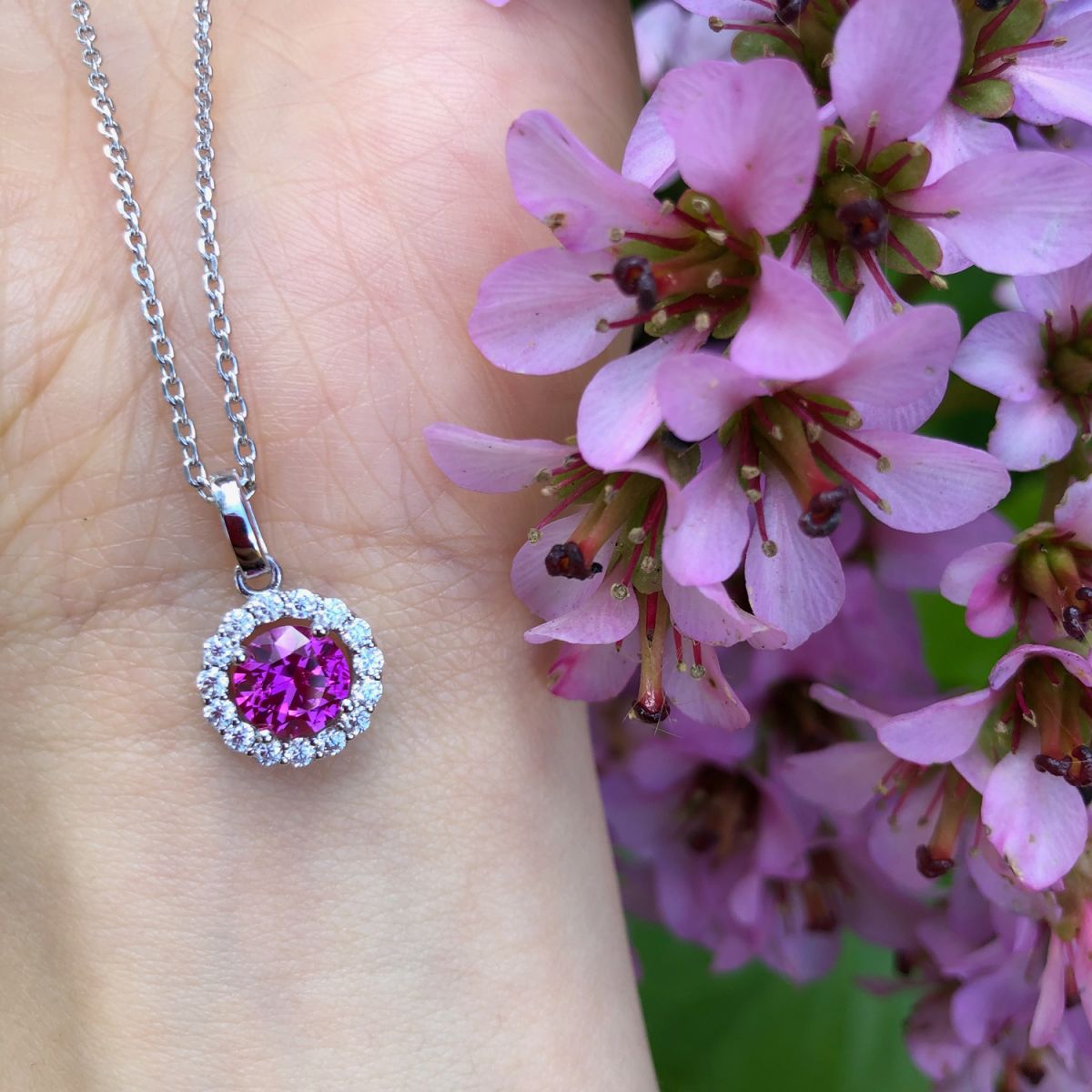 Halo 1ct Pink Sapphire and Diamond Halo 18ct Yellow Gold Pendant #5