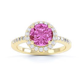 Eternity 1ct Pink Sapphire Lab Diamond Halo 9ct Yellow Gold Ring