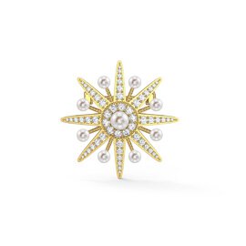 Starburst Pearl and Moissanite 18ct Gold Vermeil Brooch